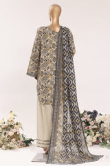 Bin Saeed Stitched 3 Piece Printed Lawn With Farshi Shalwar Vol-03 Suit-LSM-3334-BROWN