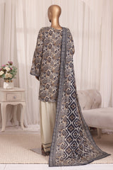 Bin Saeed Stitched 3 Piece Printed Lawn With Farshi Shalwar Vol-03 Suit-LSM-3340-BROWN