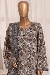Bin Saeed Stitched 3 Piece Printed Lawn With Farshi Shalwar Vol-03 Suit-LSM-3340-BROWN