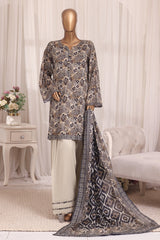Bin Saeed Stitched 3 Piece Printed Lawn With Farshi Shalwar Vol-03 Suit-LSM-3340-BROWN