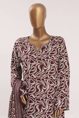 Bin Saeed Stitched 3 Piece Printed Lawn With Farshi Shalwar Vol-03 Suit-LSM-3342-MAROON