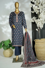 Bin Saeed Stitched 3 Piece Exclusive Printed Lawn Vol-16 Suit-LSM-3383-N.BLUE