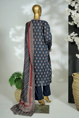 Bin Saeed Stitched 3 Piece Exclusive Printed Lawn Vol-16 Suit-LSM-3383-N.BLUE