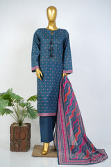 Bin Saeed Stitched 3 Piece Exclusive Printed Lawn Vol-17 Suit-LSM-3386-N.BLUE