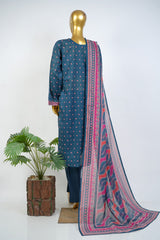 Bin Saeed Stitched 3 Piece Exclusive Printed Lawn Vol-17 Suit-LSM-3386-N.BLUE