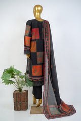 Bin Saeed Stitched 3 Piece Exclusive Printed Lawn Vol-17 Suit-LSM-3388-BLACK