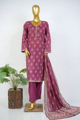 Bin Saeed Stitched 3 Piece Exclusive Printed Lawn Vol-17 Suit-LSM-3393-MAROON