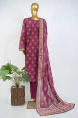 Bin Saeed Stitched 3 Piece Exclusive Printed Lawn Vol-17 Suit-LSM-3393-MAROON