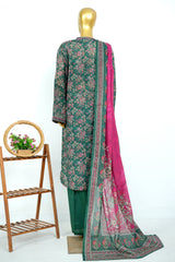 Bin Saeed Stitched 3 Piece Exclusive Printed Lawn Vol-17 Suit-LSM-3400-GREEN