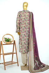 Bin Saeed Stitched 3 Piece Exclusive Printed Lawn Vol-17 Suit-LSM-3402-GREY