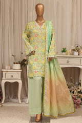 Bin Saeed Stitched 3 Piece Printed Lawn With Farshi Shalwar Vol-04 Suit-LSM-3414-PISTA