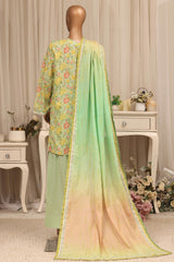 Bin Saeed Stitched 3 Piece Printed Lawn With Farshi Shalwar Vol-04 Suit-LSM-3414-PISTA