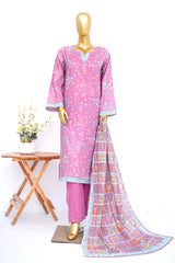 Bin Saeed Stitched 3 Piece Exclusive Printed Lawn Vol-17 Suit-LSM-3428-PINK