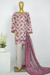 Bin Saeed Stitched 3 Piece Printed Lawn With Farshi Shalwar Vol-04 Suit-LSM-3438-SKIN