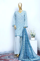 Bin Saeed Stitched 3 Piece Printed Lawn With Farshi Shalwar Vol-04 Suit-LSM-3440-SKY