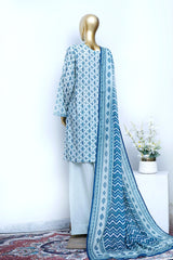 Bin Saeed Stitched 3 Piece Printed Lawn With Farshi Shalwar Vol-04 Suit-LSM-3440-SKY