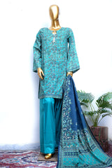 Bin Saeed Stitched 3 Piece Printed Lawn With Farshi Shalwar Vol-04 Suit-LSM-3441-GREEN