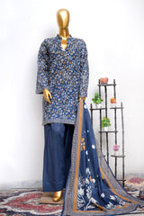 Bin Saeed Stitched 3 Piece Printed Lawn With Farshi Shalwar Vol-04 Suit-LSM-3442-N.BLUE