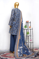 Bin Saeed Stitched 3 Piece Printed Lawn With Farshi Shalwar Vol-04 Suit-LSM-3442-N.BLUE