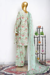 Bin Saeed Stitched 3 Piece Printed Lawn With Farshi Shalwar Vol-04 Suit-LSM-3443-PISTA
