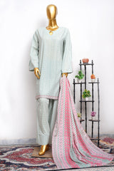Bin Saeed Stitched 3 Piece Printed Lawn With Farshi Shalwar Vol-04 Suit-LSM-3444-PISTA