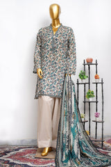 Bin Saeed Stitched 3 Piece Printed Lawn With Farshi Shalwar Vol-04 Suit-LSM-3445-SKIN