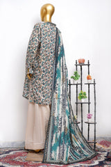 Bin Saeed Stitched 3 Piece Printed Lawn With Farshi Shalwar Vol-04 Suit-LSM-3445-SKIN