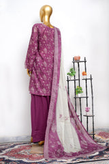 Bin Saeed Stitched 3 Piece Printed Lawn With Farshi Shalwar Vol-04 Suit-LSM-3446-MAROON