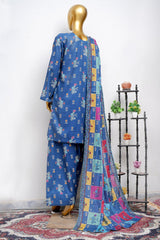 Bin Saeed Stitched 3 Piece Printed Lawn With Farshi Shalwar Vol-04 Suit-LSM-3447-BLUE