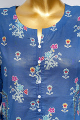 Bin Saeed Stitched 3 Piece Printed Lawn With Farshi Shalwar Vol-04 Suit-LSM-3447-BLUE