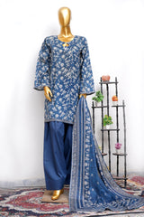 Bin Saeed Stitched 3 Piece Printed Lawn With Farshi Shalwar Vol-04 Suit-LSM-3448-BLUE