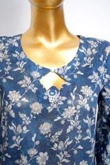 Bin Saeed Stitched 3 Piece Printed Lawn With Farshi Shalwar Vol-04 Suit-LSM-3448-BLUE