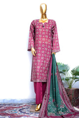 Bin Saeed Stitched 3 Piece Exclusive Printed Lawn Vol-18 Suit-LSM-3453-MAROON