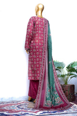 Bin Saeed Stitched 3 Piece Exclusive Printed Lawn Vol-18 Suit-LSM-3453-MAROON