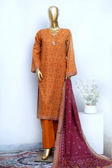 Bin Saeed Stitched 3 Piece Exclusive Printed Lawn Vol-18 Suit-LSM-3458-ORANGE
