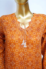 Bin Saeed Stitched 3 Piece Exclusive Printed Lawn Vol-18 Suit-LSM-3458-ORANGE