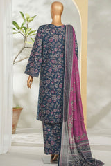 Bin Saeed Stitched 3 Piece Exclusive Printed Lawn Vol-01 Suit-LSM-2610 N.BLUE