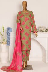 HZ Unstitched 3 Piece Wintry Linen Suit-LWP-1122