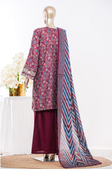 Bin Saeed Stitched 3 Piece Exc Emb Lawn Short Length With Bell Bottom-LSM-3010-MAROON