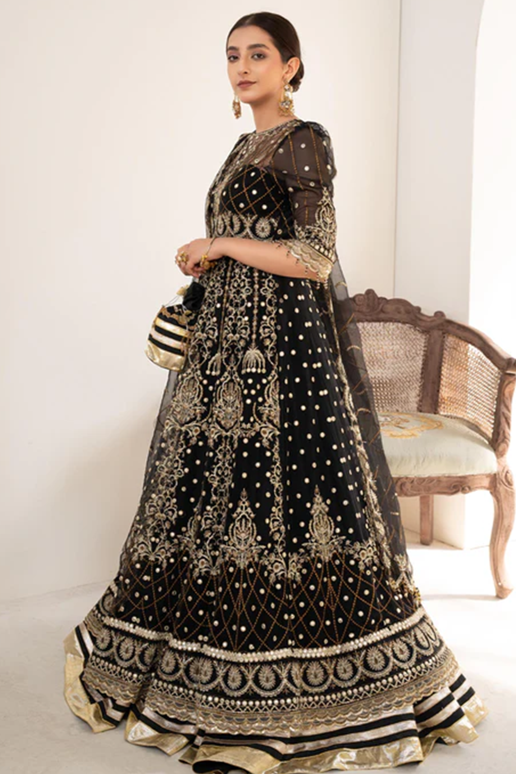 Meeral Luxe Unstitched 3 Piece Formals Collection'2025-149 Black Midnight - Meeral Luxe