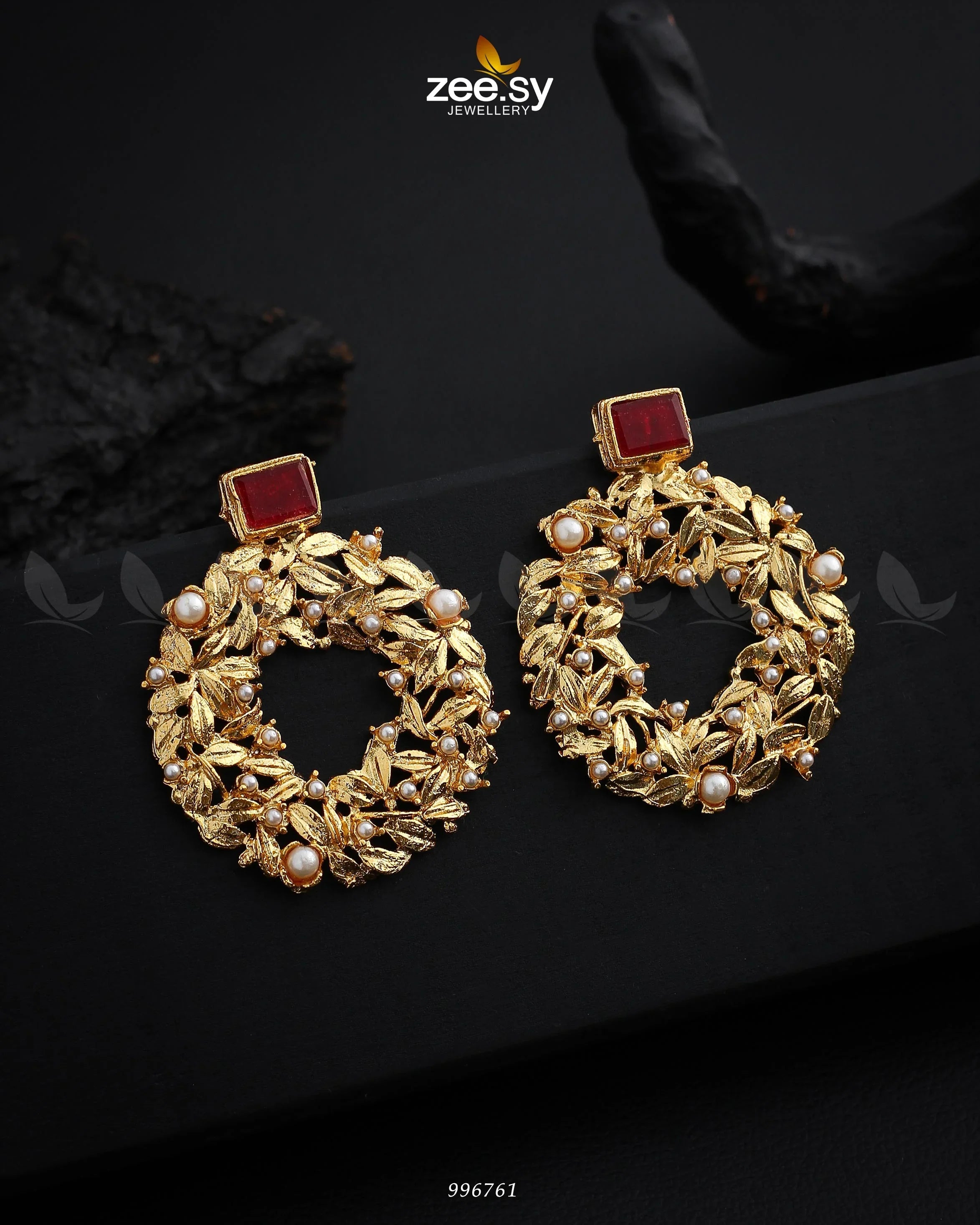 Leaf Nest Earrings Red - Zeesy Jewellery
