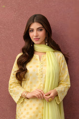 Ayla Studio Stitched 3 Piece Luxe Eid Jacquard Festive Lawn Suit-Lemon Baft