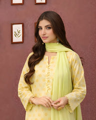 Ayla Studio Stitched 3 Piece Luxe Eid Jacquard Festive Lawn Suit-Lemon Baft