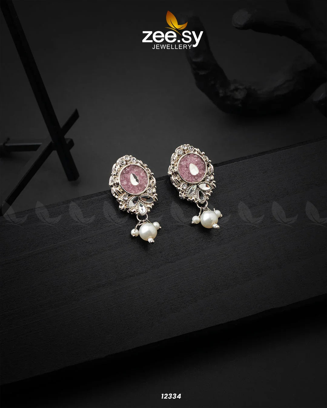Limestone Crush Studs Earrings Pink - Zeesy Jewellery