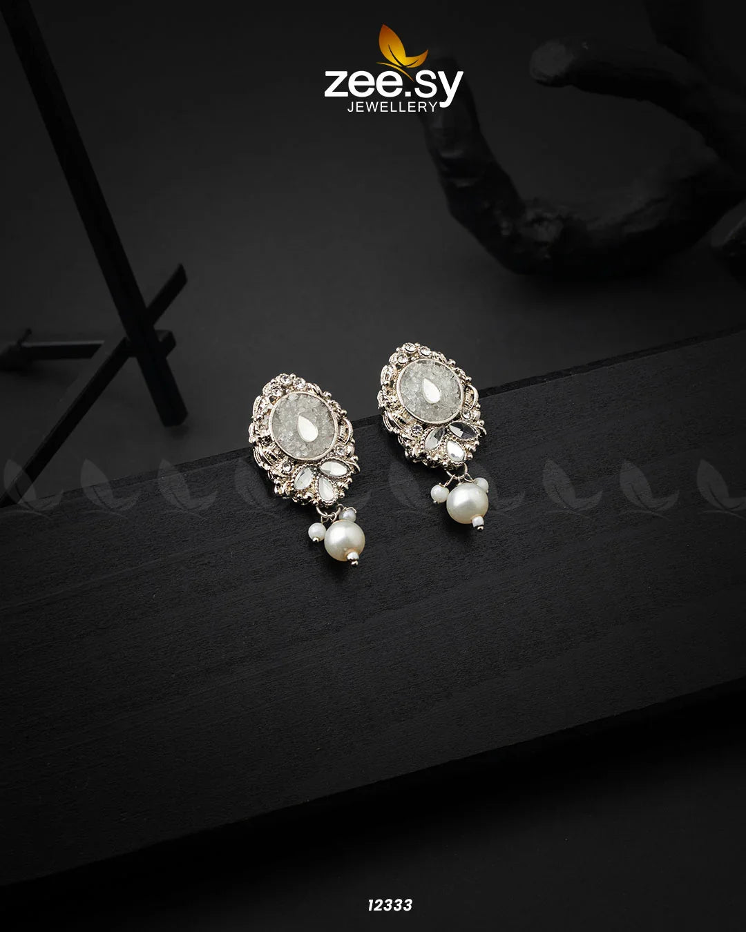 Limestone Crush Studs Earrings White - Zeesy Jewellery