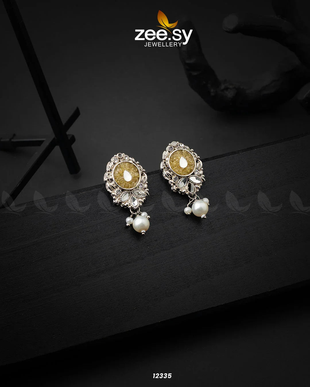 Limestone Crush Studs Earrings Yellow - Zeesy Jewellery