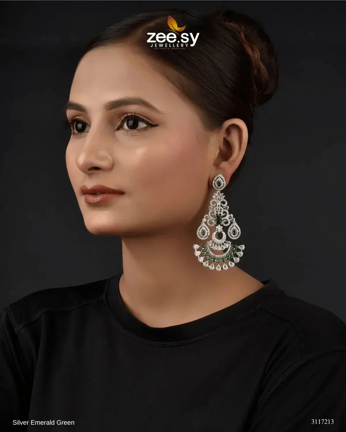 Lunaria Earrings Silver Emerald Green - Zeesy Jewellery