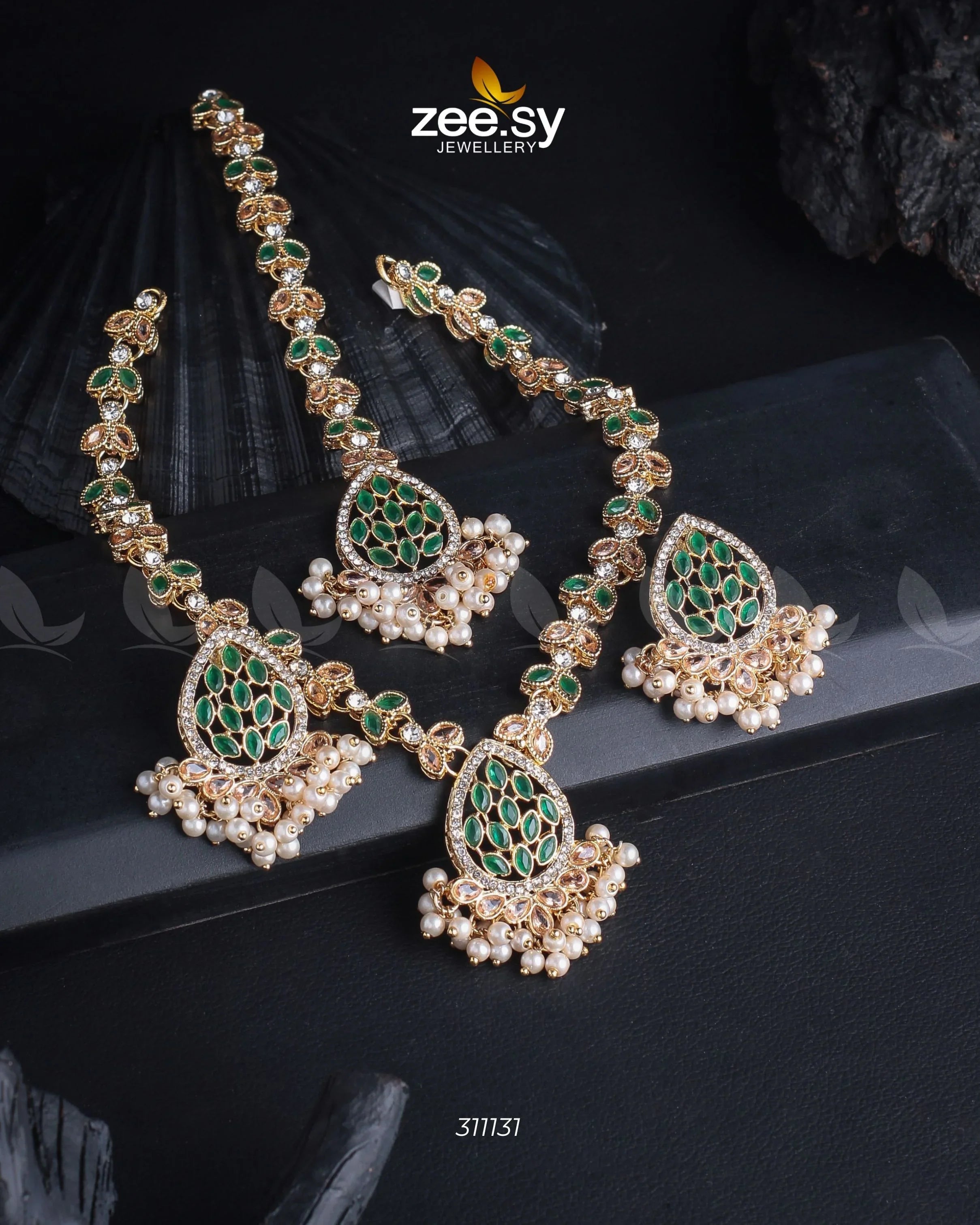 Luxe Necklace Set Golden Green - Zeesy Jewellery