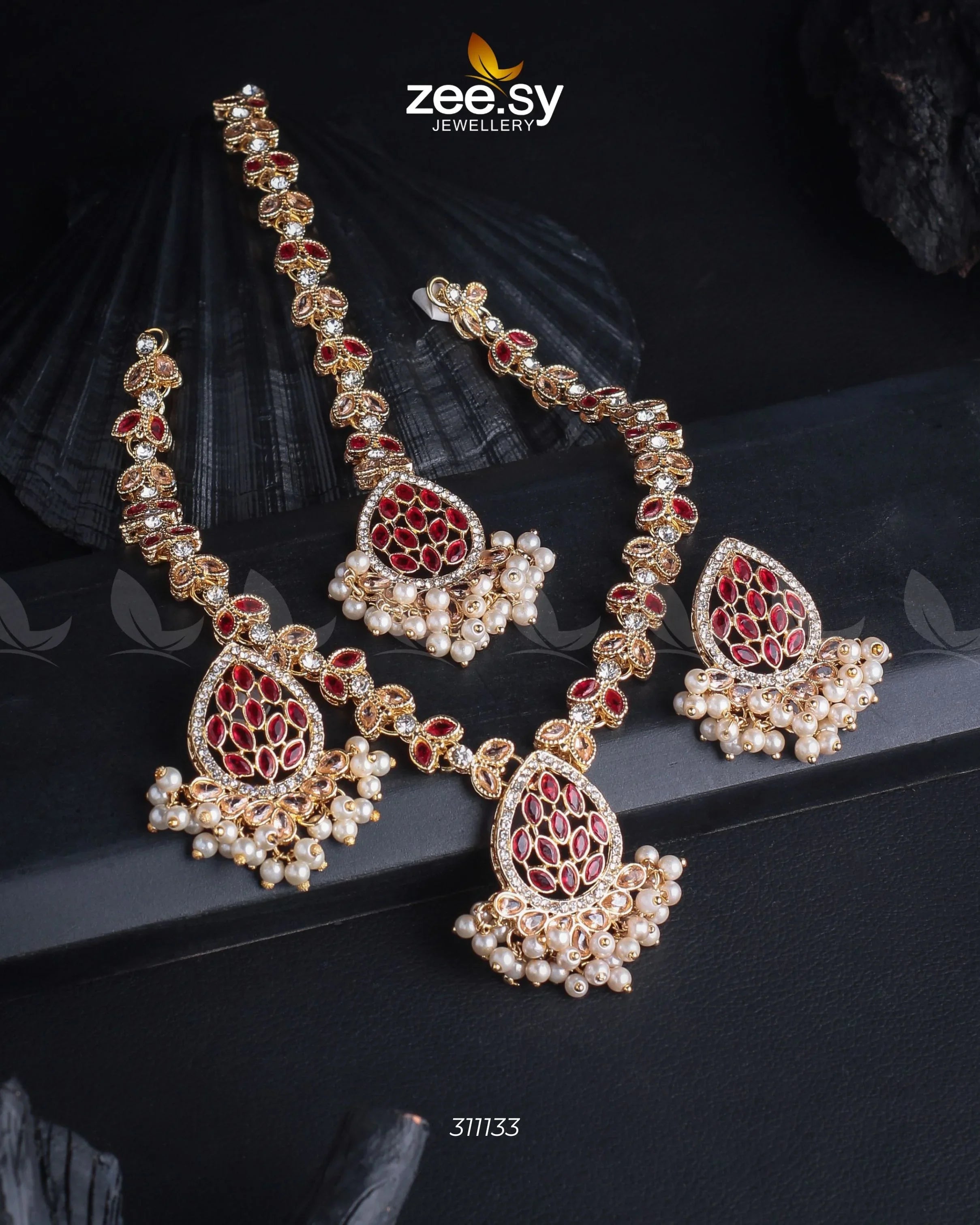 Luxe Necklace Set Golden Red - Zeesy Jewellery