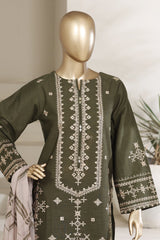 Sada Bahar Stitched 3 Piece Festive Co Ords Emb Cotton Suit-MEK-255 MEHANDI